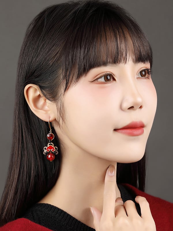 [Louran Kezang Series] ★China style earrings★ Pair Earring type Earring type Ladies accessories Red Red