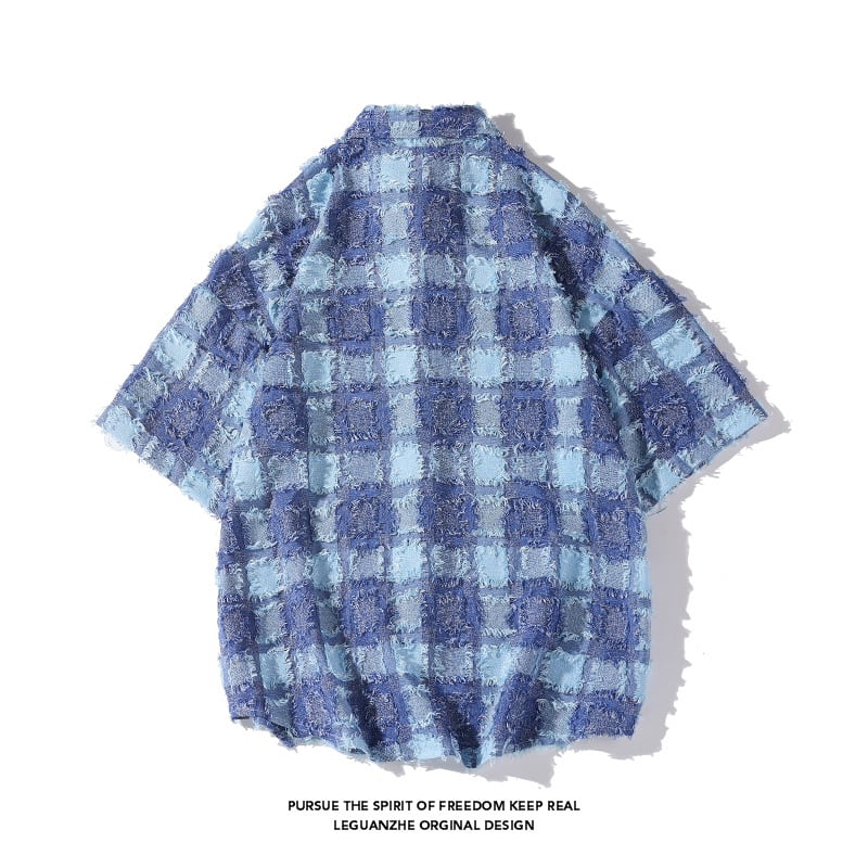 [BIGEMAN Series]★Shirt★ Tops 2color Unisex Men's Large Size Plaid Pattern Black Blue