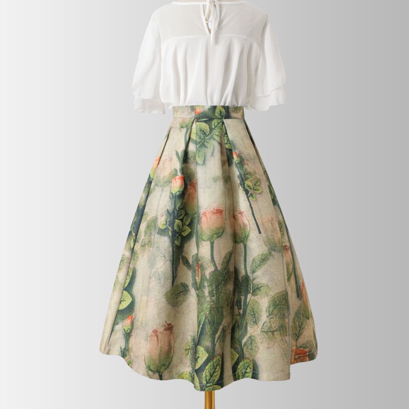 [MOERBEN Series] ★Floral Skirt★ Bottoms High Waist Temperament Enhancement Ladies Retro Date