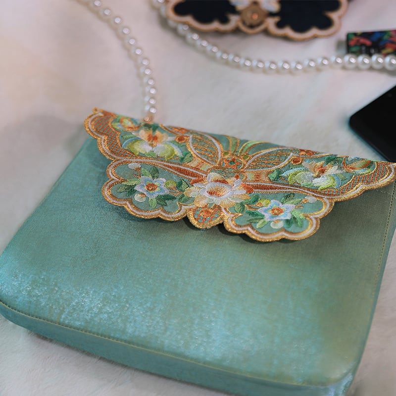 [Shimizu Kei Series]★China style bag★ 4color chain shoulder blue green cute embroidery original easy to match