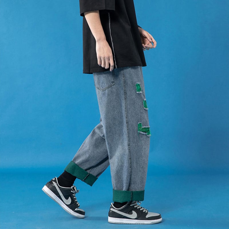 [XUNJIA series]★Denim pants★ 2color bottoms pants unisex men's large size color scheme black blue