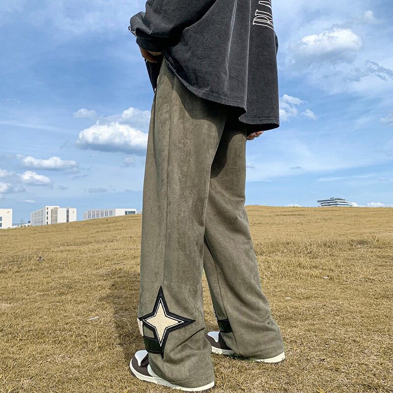 [BIGEMAN Series]★Pants★ 2color Casual Pants Bottoms Unisex Men's Large Size Alphabet Black Khaki Blue