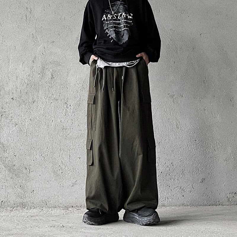 [Miyakoya Series]★Casual Pants★ 3color Brown or Green or Black Pants Bottoms Wide Pants Gaucho Pants