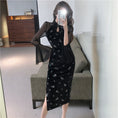 Load image into Gallery viewer, [Eighteen Impression Series]★China Dress★ Velvet Switching Rose Slimming Sexy Black Black SML
