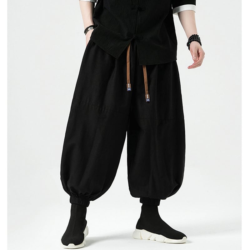 [JUNYI Series] ★Casual Pants★ Bottoms Chinese Style Pants Men's Large Size Plain Retro Black Black