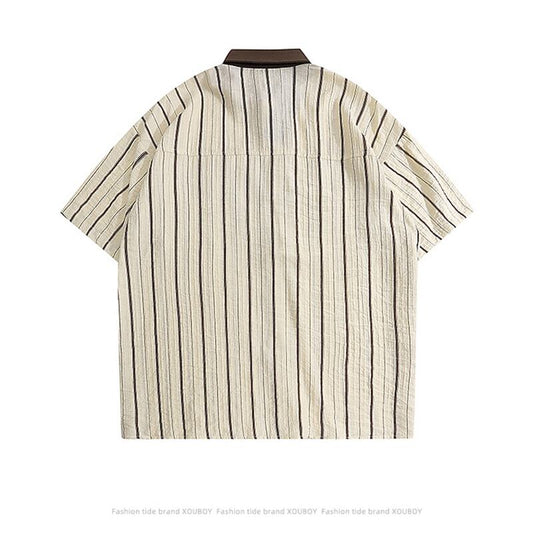 [BEAT BOY Series]★Shirt★ Vertical striped pattern tops, short sleeve shirt, unisex, men's, loose, cool