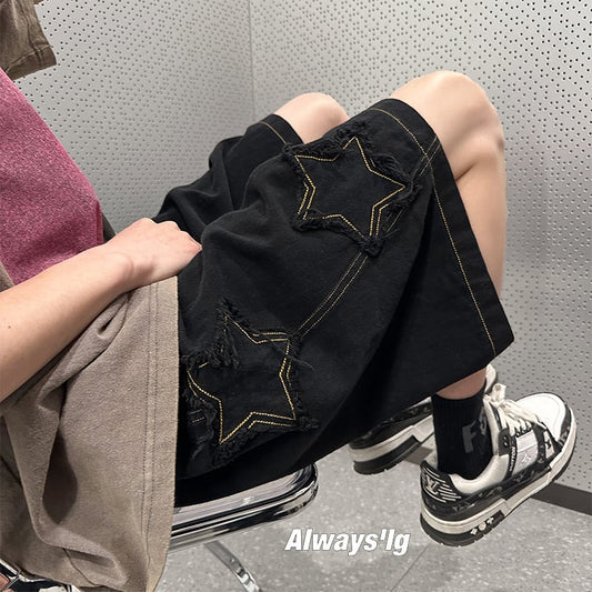 [BIGEMAN Series] ★Shorts★ 2color Bottoms Short Length Pants Unisex Men's Large Size Star Pattern Retro Black Green