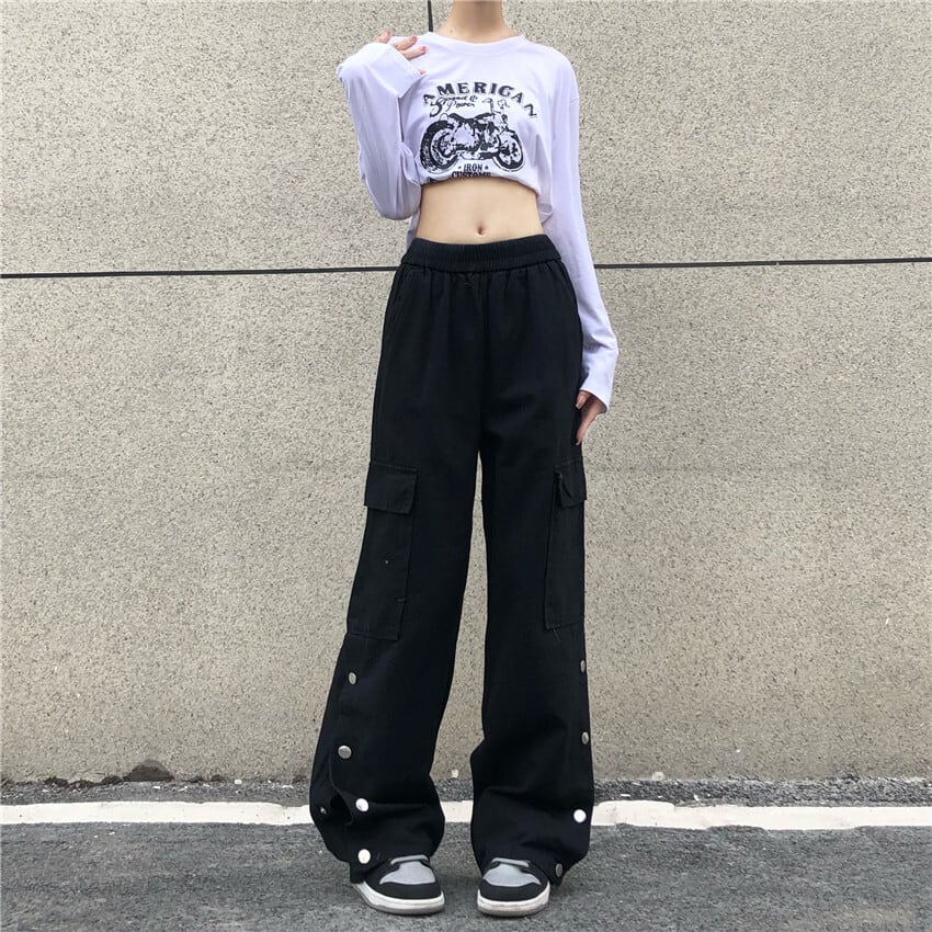 [Miyakoya Series]★Casual Pants★ Pants Bottoms Unisex Men's Black High Waist Slit Slimming Wear