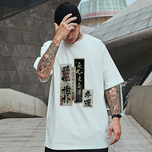 [Xrfdv series]★China style T-shirt★ Tops 2color Unisex Men's Large size Letter pattern Cotton