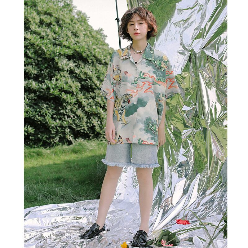 [Yang's Great Dream Series] ★China Style Shirt★ Tops Dragon Crest Dragon Pattern Dragon Print Short Sleeve Shirt Thin Summer Clothes Original