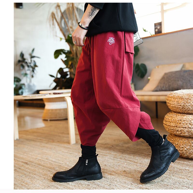 [Small Trouble Series] ★China style pants★ 3 colors Black or Blue or Red Fake layered Large size Easy to match