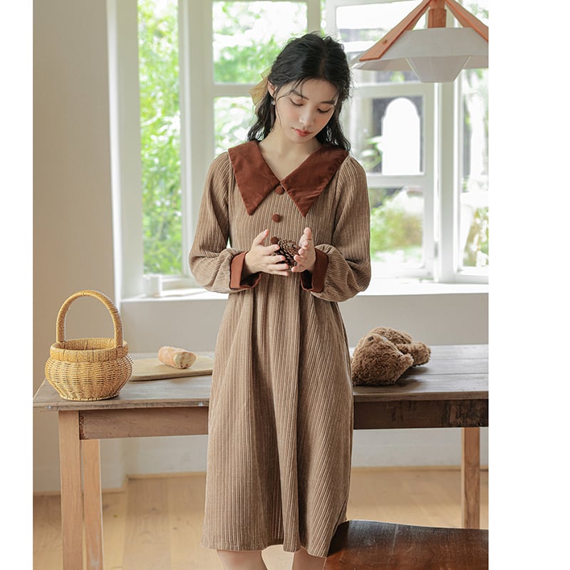 [CHIC Series]★Dress★ Faux Layered Corduroy Retro Ladies S M L XL