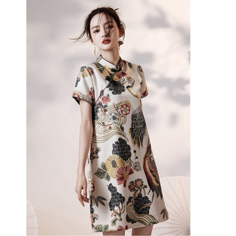 [YUEQIAO Series] ★Improved Chinese dress★ Short length crane loose fitting dress wedding fireworks festival festival