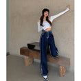 Load image into Gallery viewer, [Left Little Sister Series]★Denim Pants★ Gaucho Pants High Waist Fashion Slimming Blue Blue SML XL
