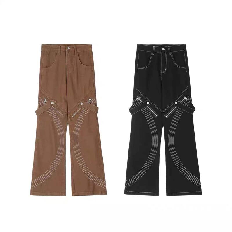 [G33 Series]★Pants★ 2color Denim Pants Bottoms Unisex Men's Large Size Black Brown Stylish