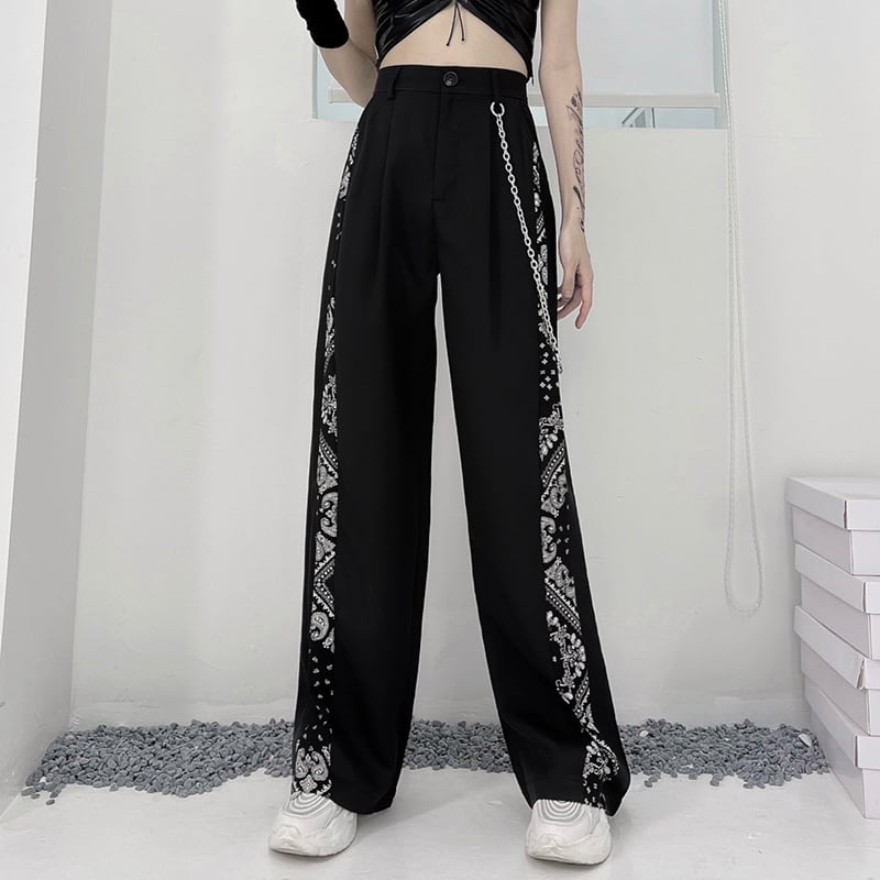 [Tide Series] ★Casual Pants★ Chain Pants Bottoms Black Black Paisley Pattern S M L XL