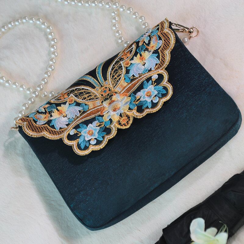 [Shimizu Kei Series]★China style bag★ 4color chain shoulder blue green cute embroidery original easy to match