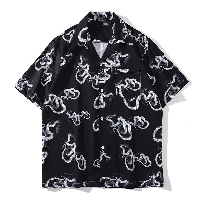 [TRAVEL ISSUANCE Series]★Shirt★ 2color Tops Short Sleeve Shirt Snake Print Spring/Summer Unisex Men's Black Red