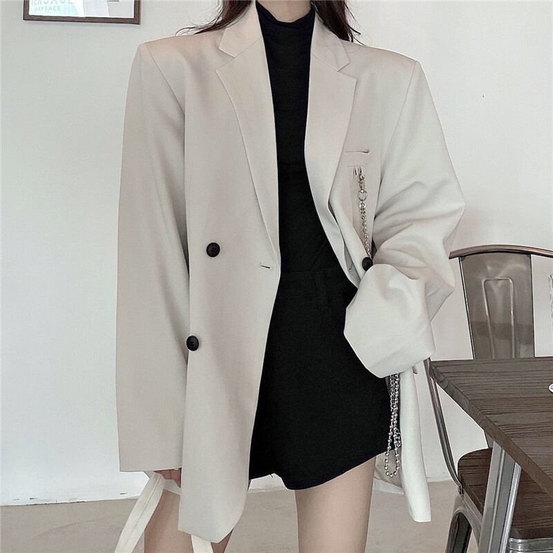 [Miyakoya Series]★Blazer with chain★ 2color black or beige outerwear unisex costume retro simple