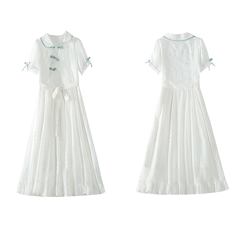 [White Sake Series] ★Chinese style dress★ Retro color scheme Chinese button white White temperament improvement date