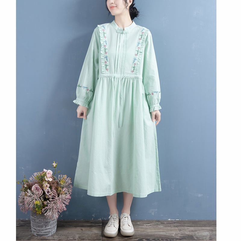 [Qing Series]★Chinese style dress★ 5color embroidery Improves temperament White Apricot Green Purple Orange