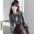 Load image into Gallery viewer, [GUIDUO Series] ★Shirt★ Tops, Long Sleeve Shirt, Plaid Pattern, Ladies, Improves Temperament, Ribbon, Cute, Date, Commuting
