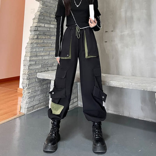 【Styleシリーズ】★カジュアルパンツ★ ズボン レディースファション 配色 ブラック 黒い かっこいい