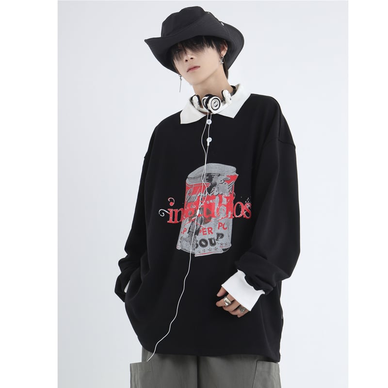 【Istudios シリーズ】★トップス★ 2color POLOネック ブラック ホワイト 黒 白 長袖トップス 春服 S M L XL