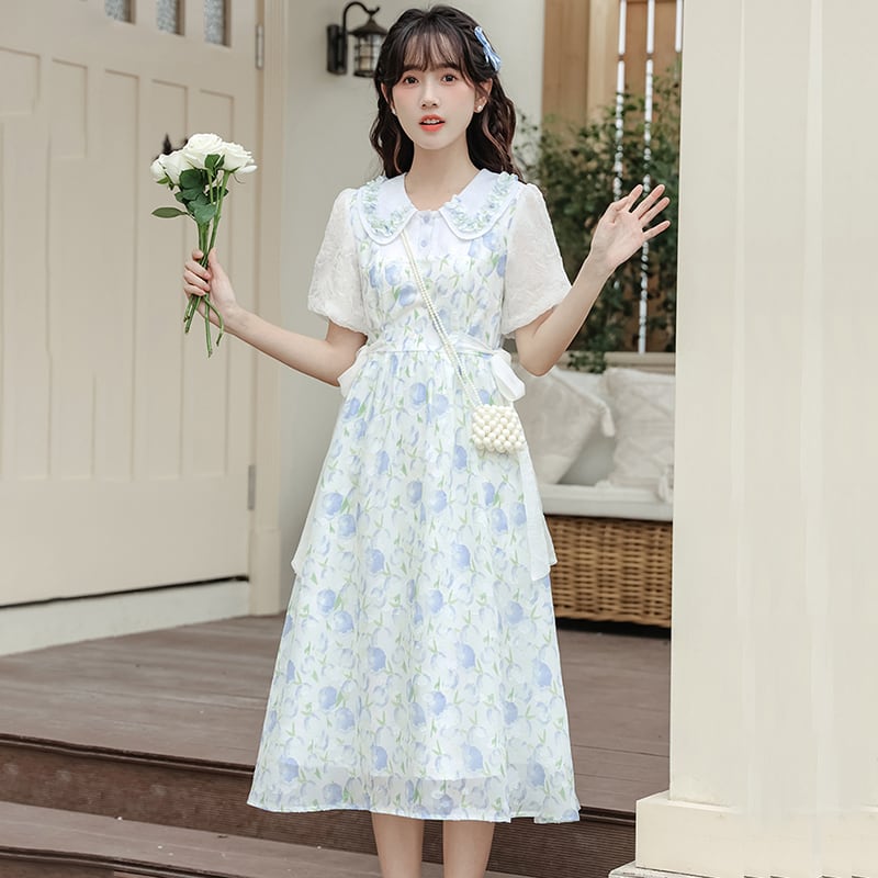 [Itawina Series] ★Floral pattern dress★ Short sleeve dress Women's fashion Summer clothes Date Commuting Summer clothes