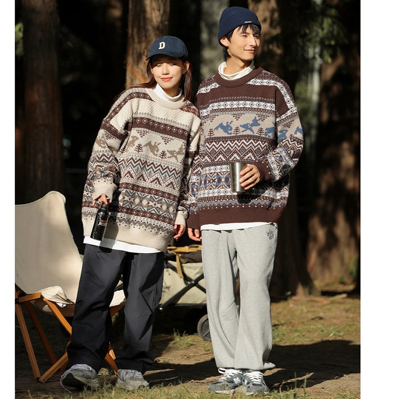 [Pvpvpv series] ★Sweater★ 2color knit tops Christmas unisex men's deer casual easy to match