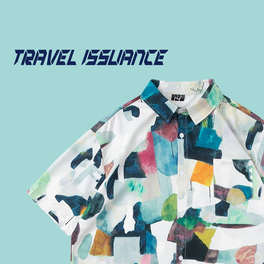 [TRAVEL ISSUANCE Series]★Shirt★ Unisex Printed Oil Painting Style Short Sleeve Tops Summer Cute Loose White White