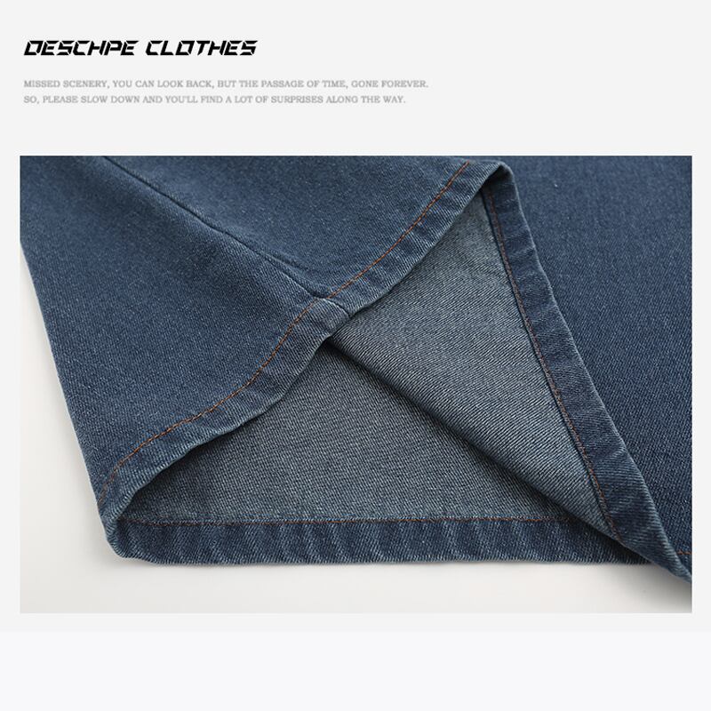 [DESCHPE Series]★Denim Shirt★ POLO Shirt Tops Unisex Men's Embroidery Alphabet Blue Blue