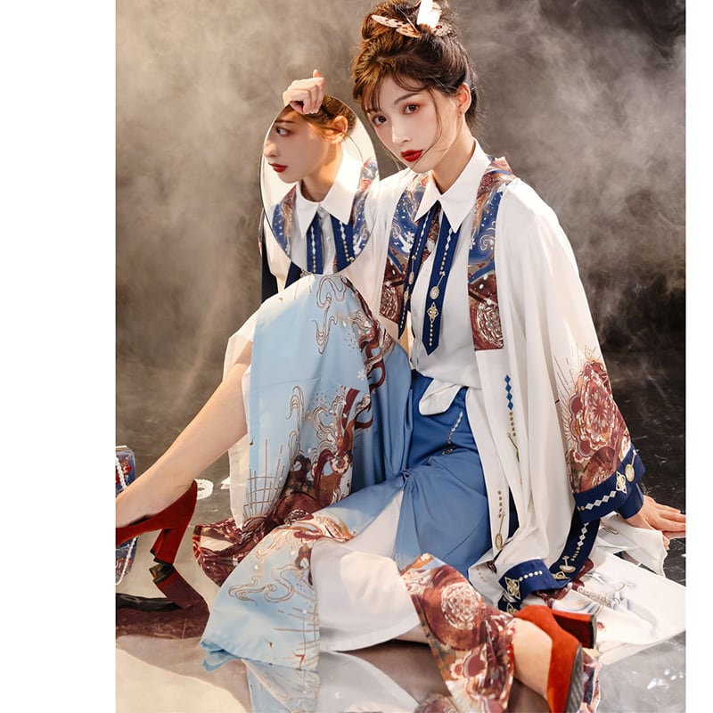 [Dust smoke cloud dream---Biwa song series]★China style happi coat★Long length loose outerwear thin cute improved Hanfu SML print