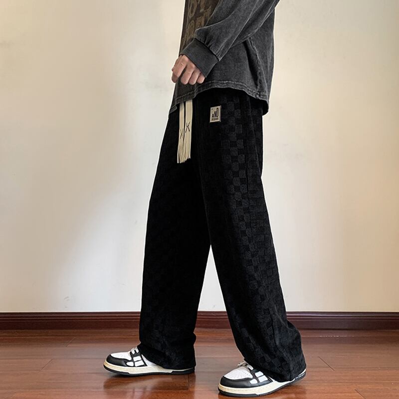 [KADISHOU Series] ★Casual Pants★ 3color Bottoms Trousers Men's Large Size Plaid Pattern Black White Green