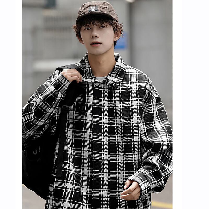 [BIGEMAN Series]★Jacket★ 2color outer plaid pattern unisex men's black white