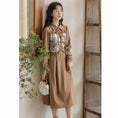 Load image into Gallery viewer, [Shukunsho series] ★China style dress★ 2color fake layered ladies cute retro autumn clothes black coffee color
