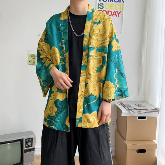 [PINZHI Series]★Happi coat★ Thin Unisex Men's Print Large Size Loose Cool Fireworks Festival Festival