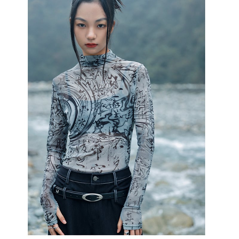 [Daiseiryusu Series]★China style T-shirt★ Tops, print, text pattern, sheer, sexy, thin