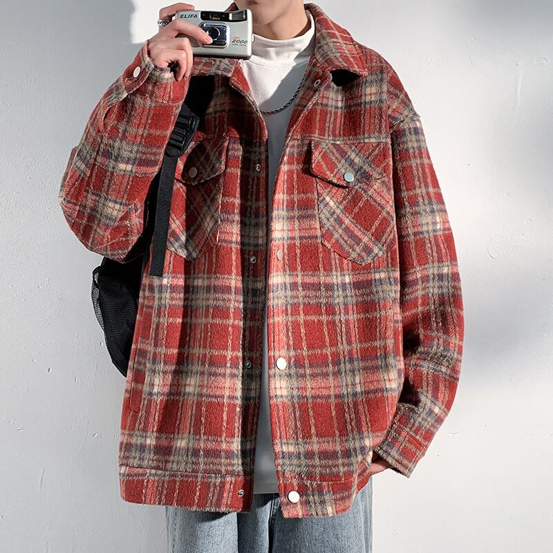 [Satoru Series]★Jacket★ 2color outer plaid pattern unisex men's large size black wine red