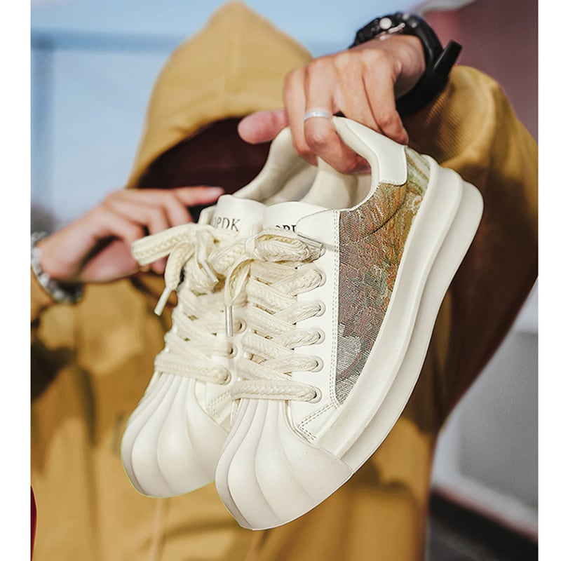 [XIANGSHA Series]★Sneakers★ 2color Men's Shoes Shoes Sports Style Oil Painting Style Size 39-44 Beige + Brown Black