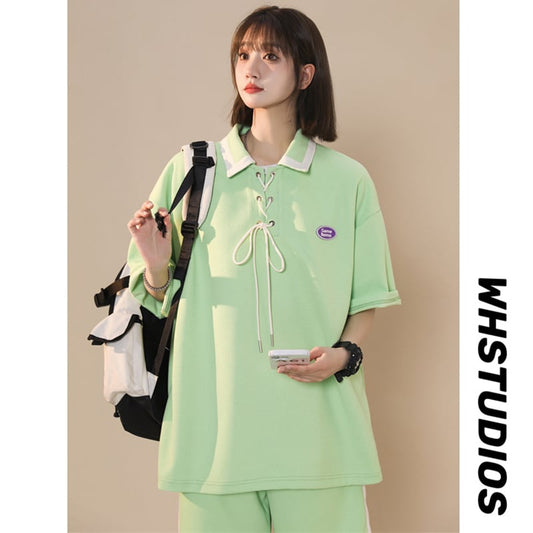 [SENSU Series]★Setup★ 3color POLO shirt + shorts Unisex Men's Beige Green Purple