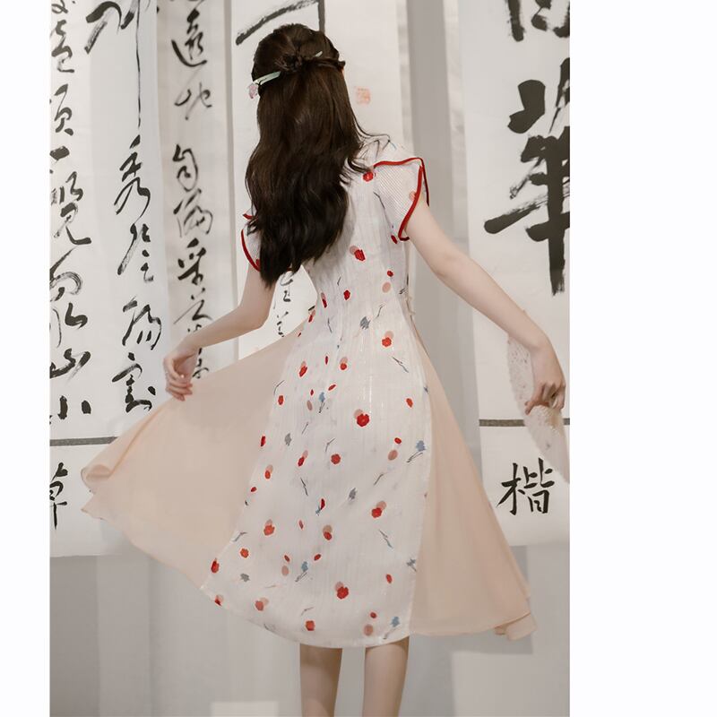 [Nan Kemu Series]★China style dress★ Crane dress Coming of age ceremony Girls' night out Date Floral pattern Short sleeve dress Summer clothes