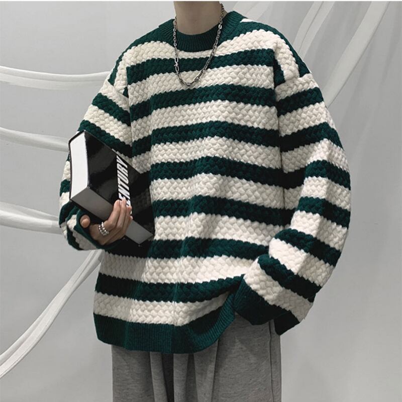 [Gyoshoen Series]★Sweater★ 4color knit tops Unisex Men's Horizontal striped pattern Casual Color scheme