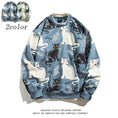 Load image into Gallery viewer, [Satoru Series]★Tops★ 2color Blue or Green Faux Layered Cat Pattern Cat Unisex Couple Clothes Loose
