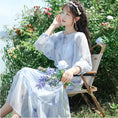 Load image into Gallery viewer, [Hakushu Series] ★2-piece dress set★ Hanging dress + long sleeve dress + chiffon Blue Blue Cute
