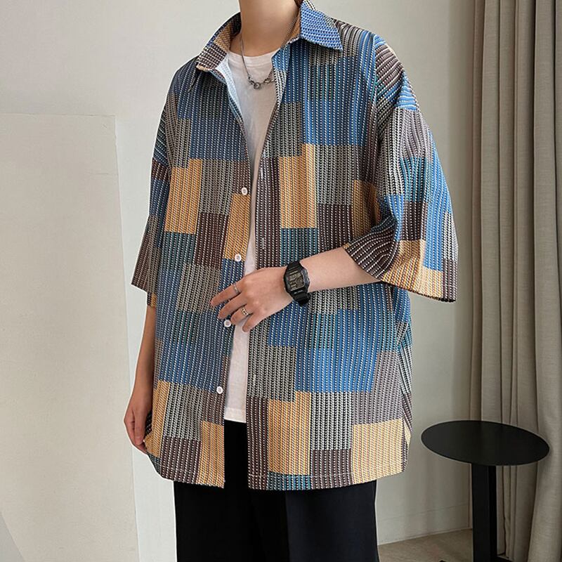 [TIAOTA Series]★Shirt★ Tops Unisex Men's Summer Clothes Easy to Match Plaid Summer Clothes Hawaii Aloha Shirt