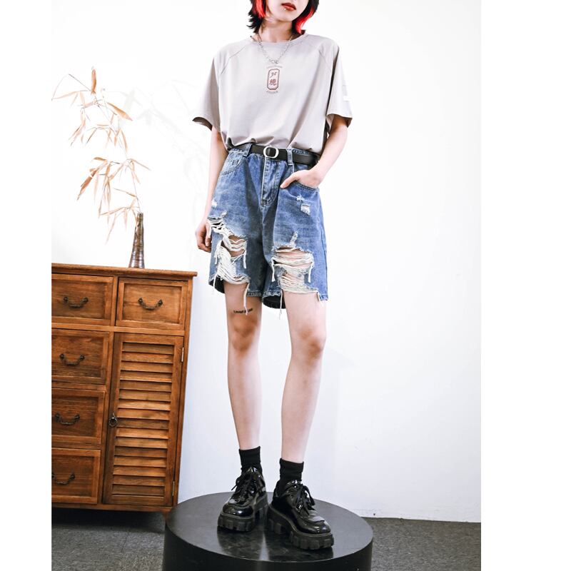 [Kokaisha---Renketsu Rules Series]★China style trousers★Shorts, half-length, denim, fashion, blue, blue