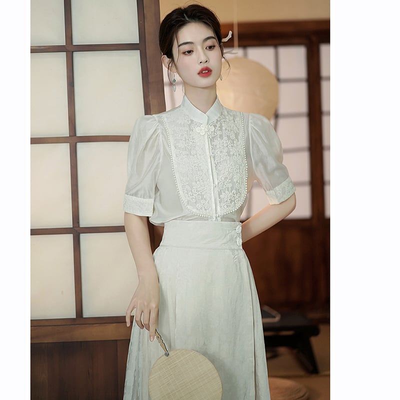 [BAIRIMENG Series] ★Chinese style shirt★ Short sleeve tops, summer clothes, improves temperament, improved Hanfu, Hanfu tops, commuting