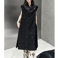 Load image into Gallery viewer, [YIDAO Series] ★China-style dress★ Chinese dress Black Black improved cheongsam dress Slit
