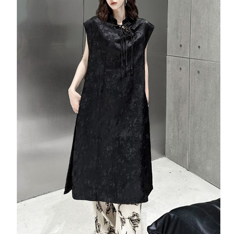 [YIDAO Series] ★China-style dress★ Chinese dress Black Black improved cheongsam dress Slit